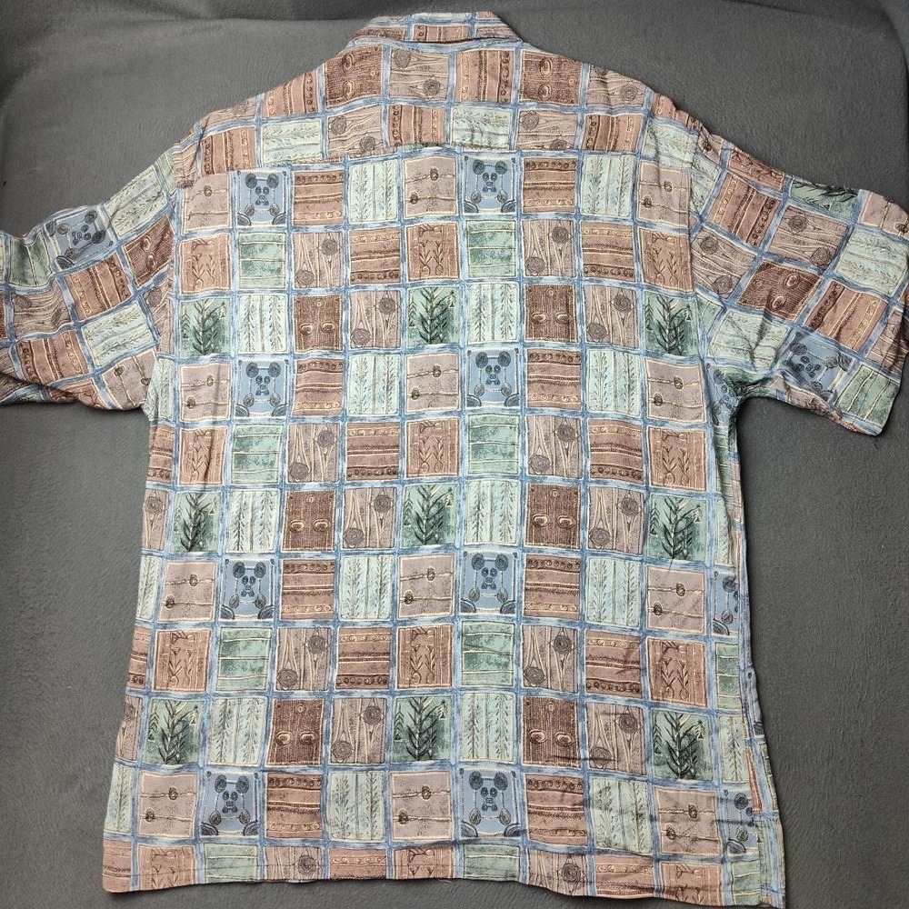 Vintage Pierre Cardin Shirt Mens Large Blue Green Brown Rayon Abstract Print 90s - Picture 3 of 8
